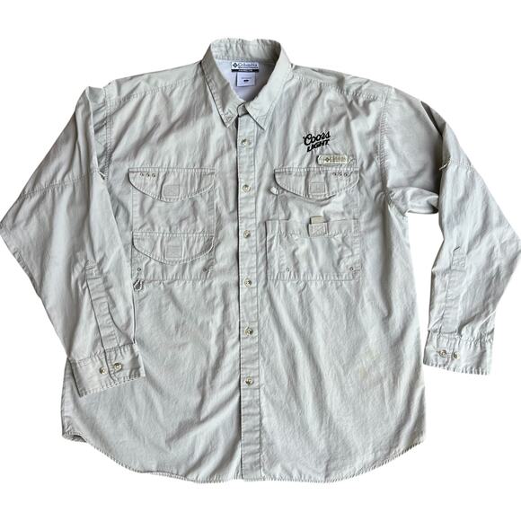 Columbia PFG Fishing Gear Coors Light Button-Up Shirt Men's Sz L - Picture 2 of 10